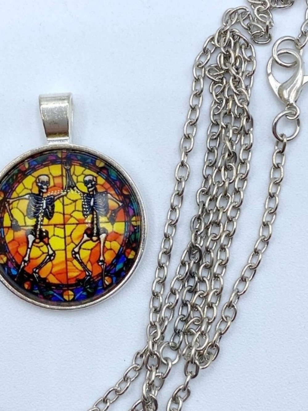 Dancing Skeletons Halloween Pendant Necklace Win Chain